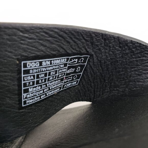 Ugg Kari Leather Slide Sandal Womens 7.5 Black Slip On Open Toe Crisscross Strap - Picture 10 of 10